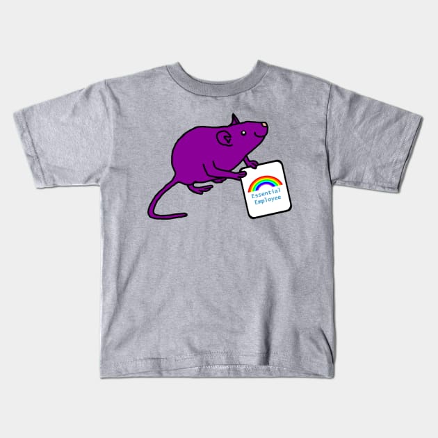 Purple Rat with Essential Employee Rainbow Sign Kids T-Shirt by ellenhenryart